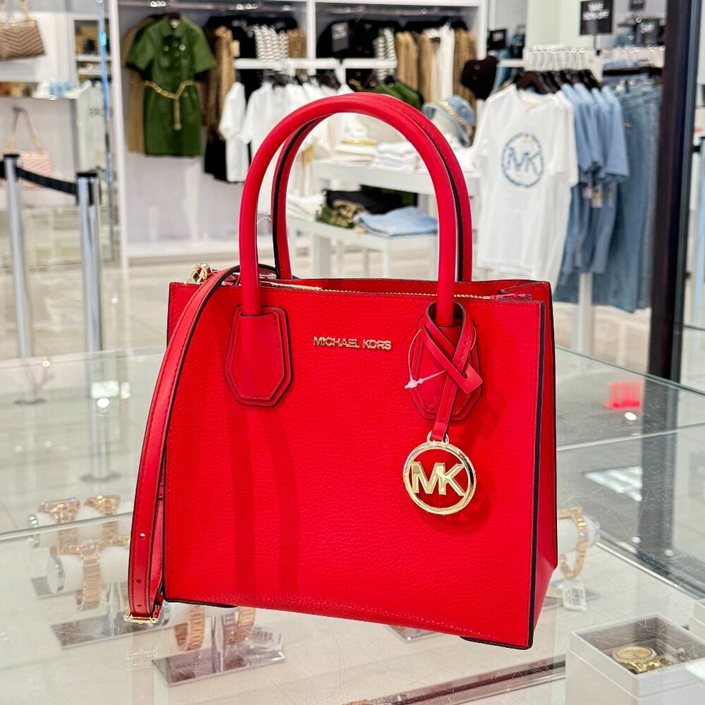 Michael Kors Mercer Medium Satchel Shoulder Crossbody Bag Bright Red - Picture 4 of 13